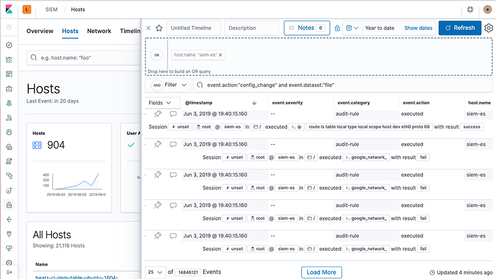 Live data in Elastic SIEM