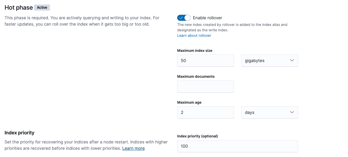 Configure your ILM hot phase