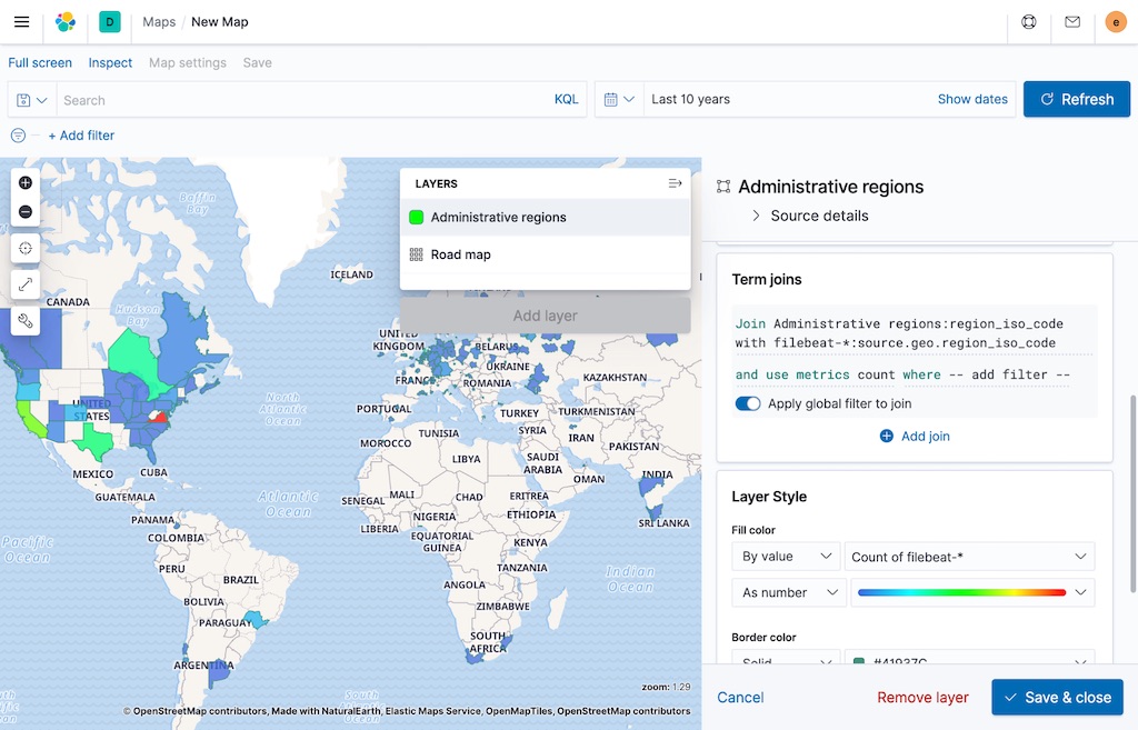 Configure the administrative regions layer in Elastic Maps