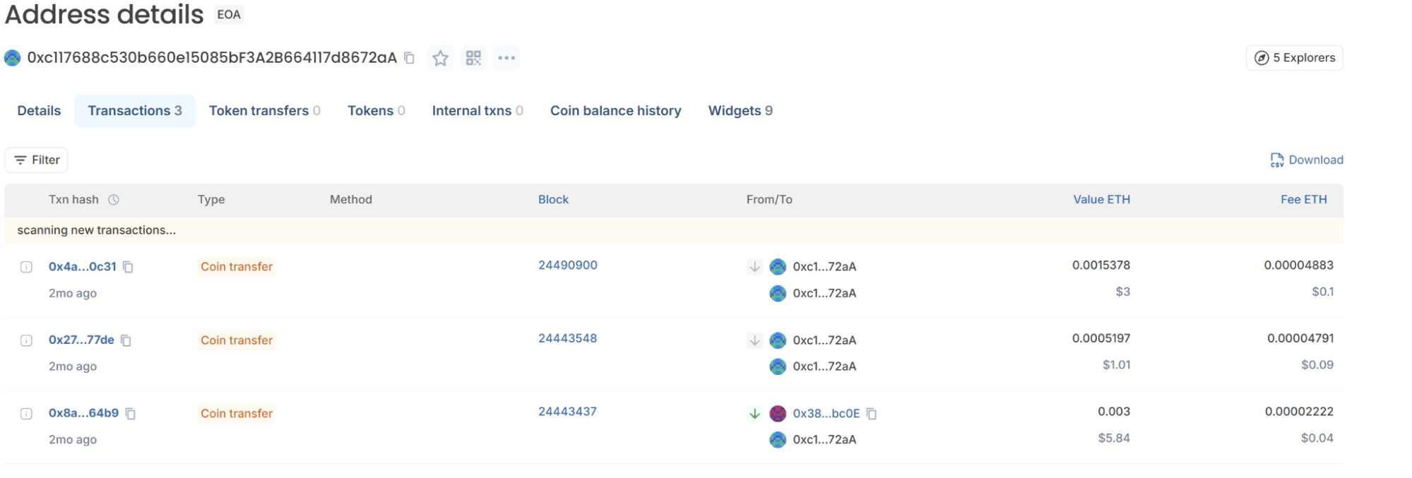 Transaction history