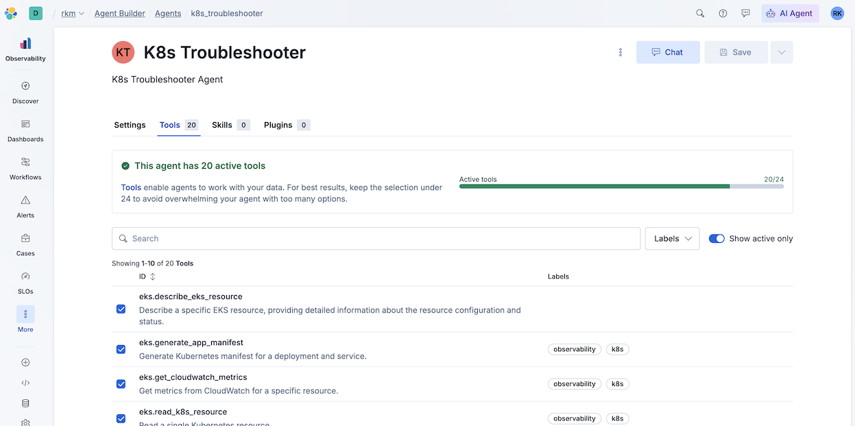 K8s Troubleshooter agent with EKS MCP tools attached.