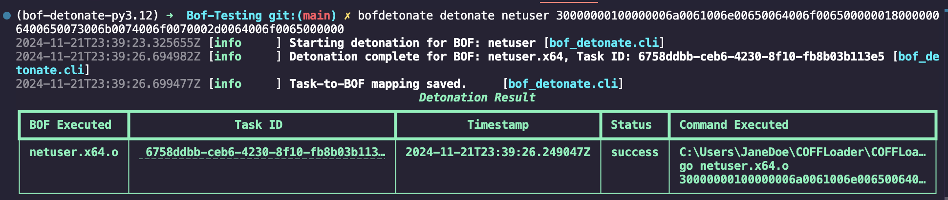 Netuser BOF Detonation