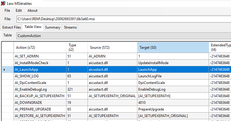 Custom actions configured using Advanced Installer