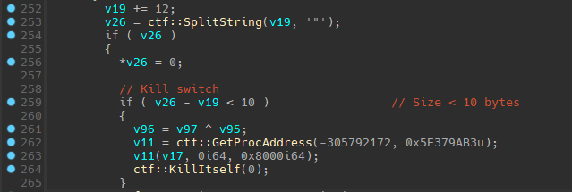 TELEPUZ Polygon blockchain kill switch mechanism checking data size to trigger ExitThread