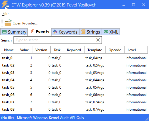The events in Microsoft-Windows-Kernel-Audit-API-Calls are somewhat opaque