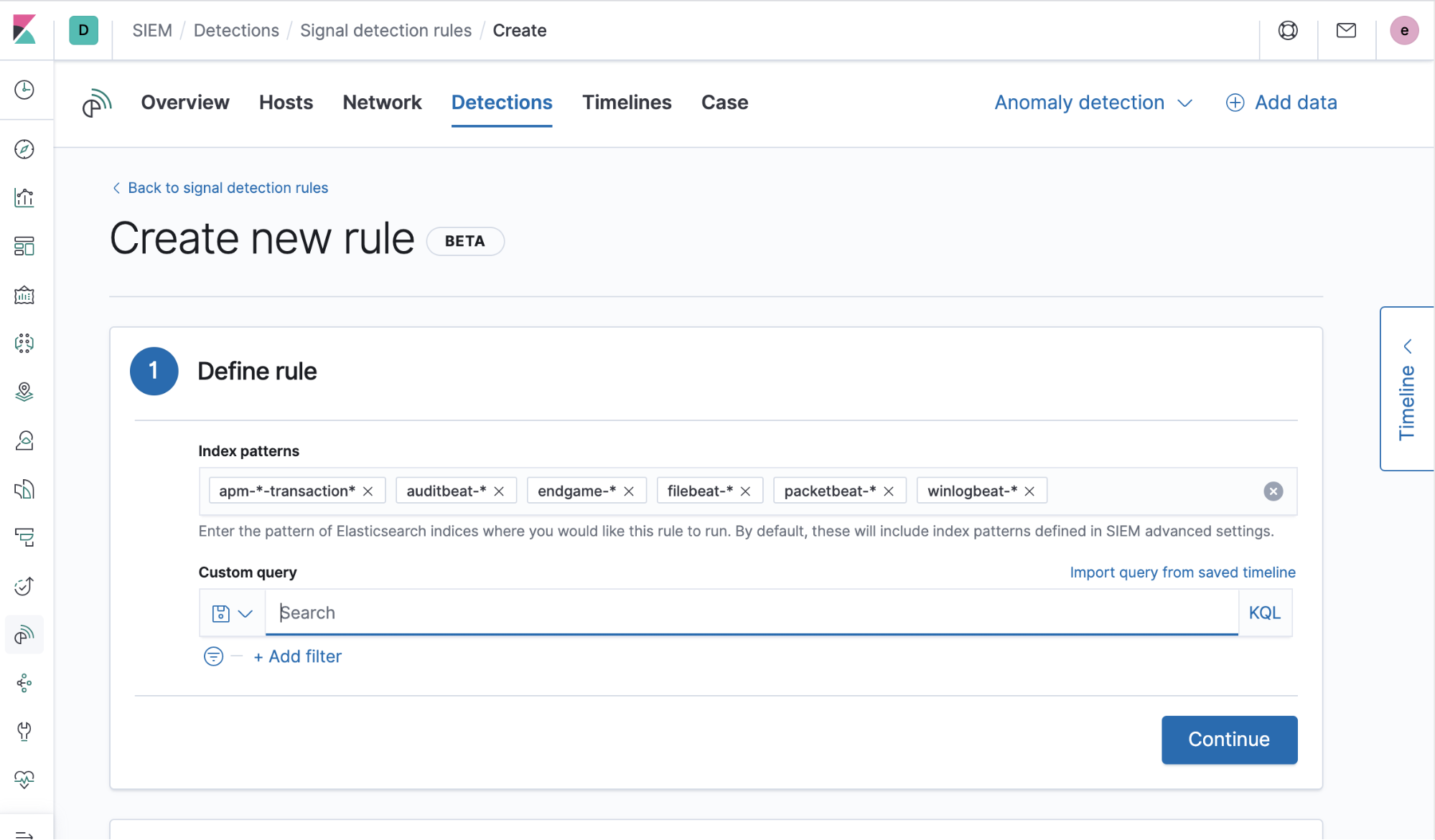 Elastic SIEM detection engine with pre-built rules and analytics