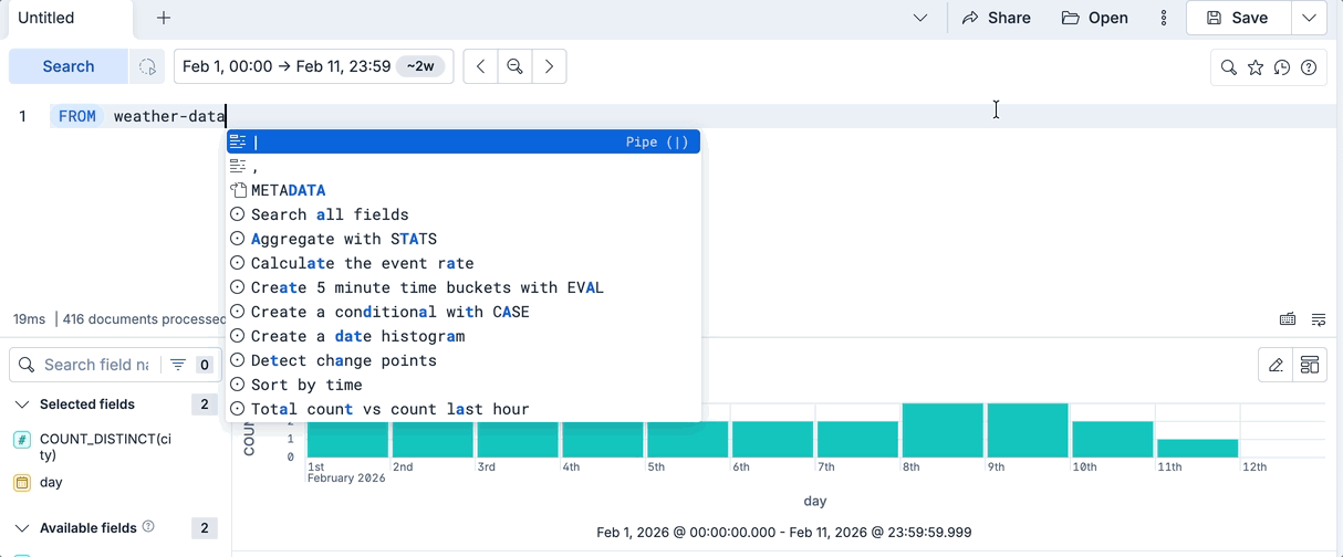 Quick search bar in the ES|QL editor