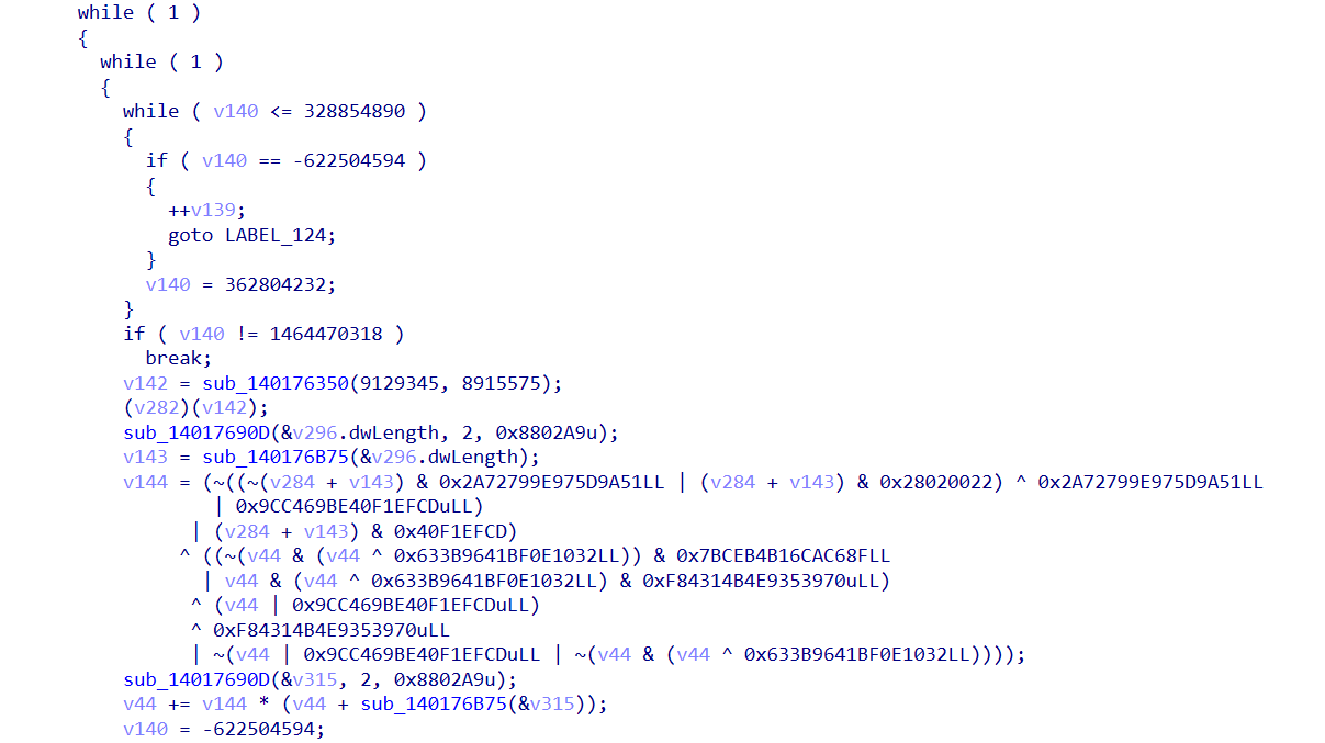 Control-flow flattening with nested MBA arithmetic example
