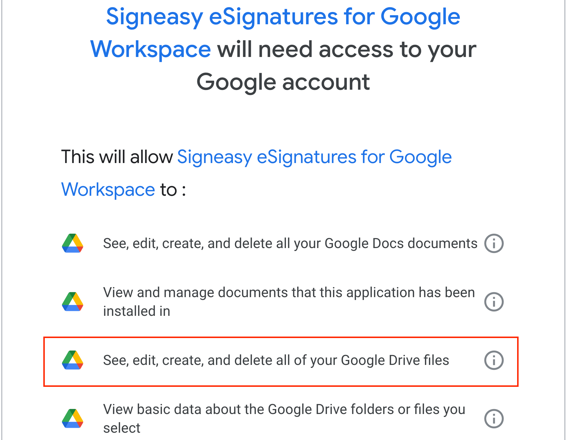 GW access request example for Signeasy application