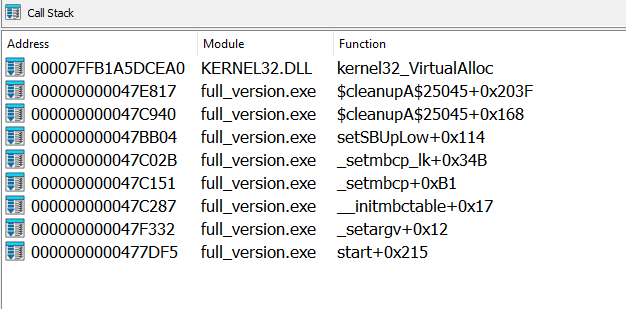 Call stack of backdoored file