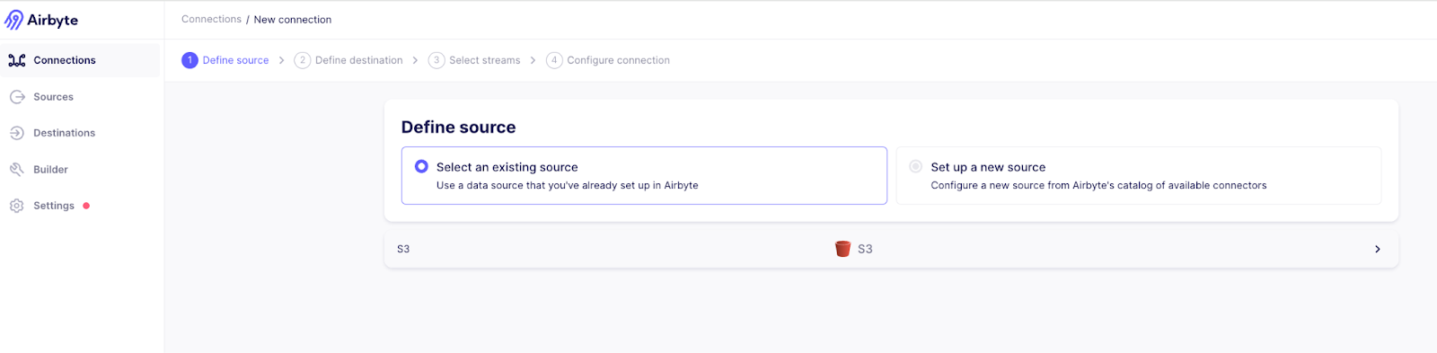 Wählen Sie in Airbyte eine vorhandene Quelle aus oder erstellen Sie eine neue.