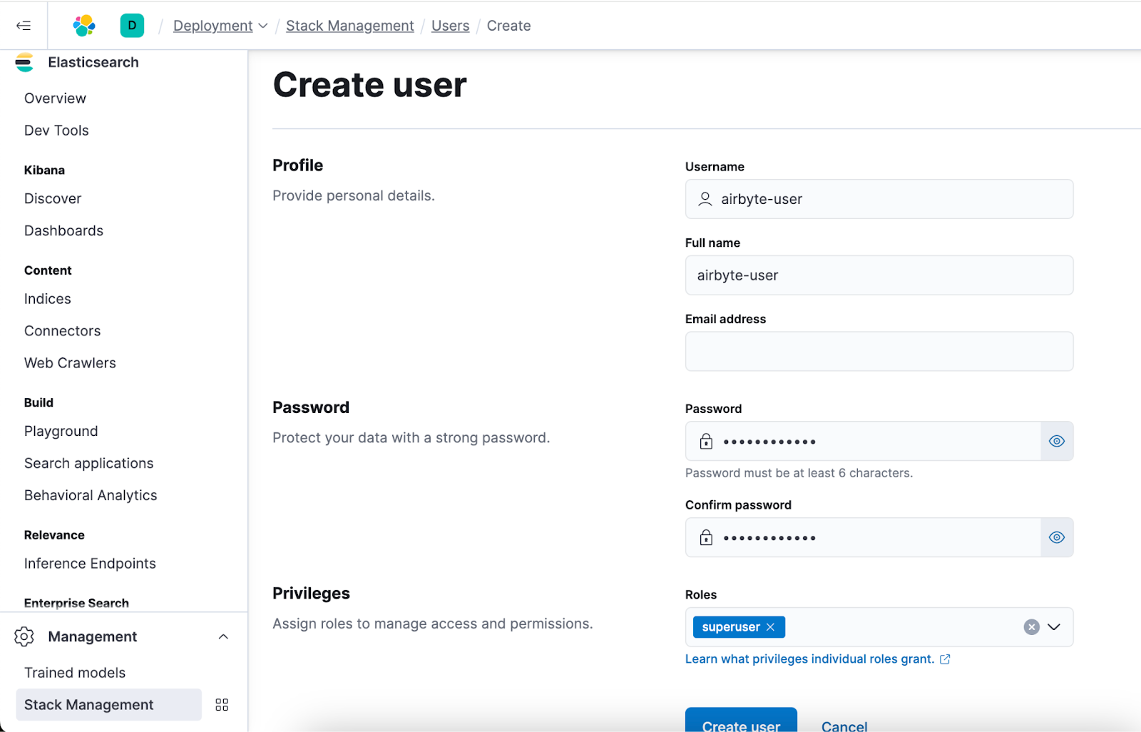 Benutzer in Elastic Cloud erstellen
