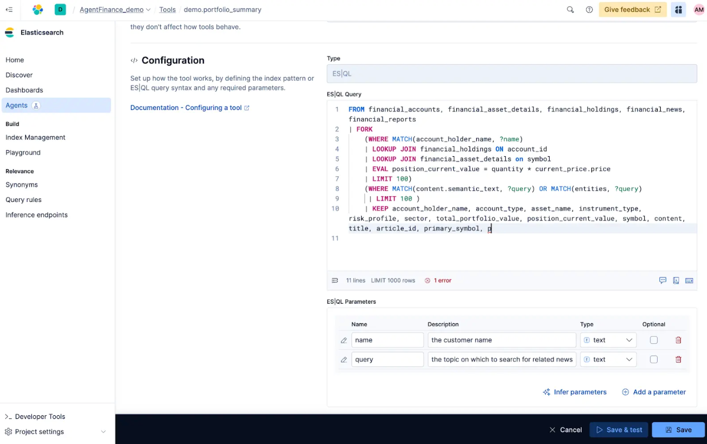 Interface utilisateur de l'Agent Builder