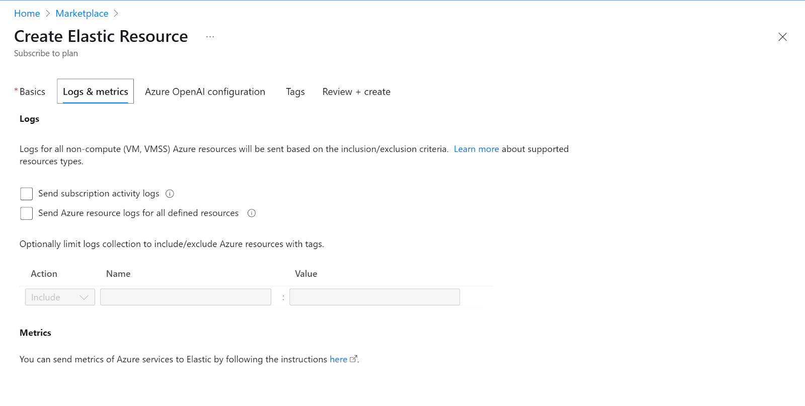 How to configure logs in the Elastic Resource.
