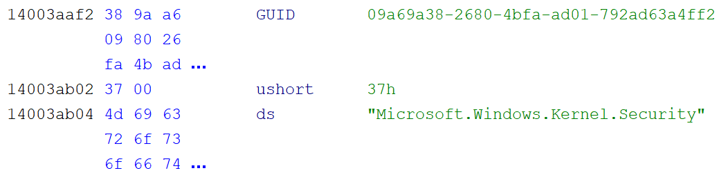 Example TraceLogging Provider blob in Ghidra