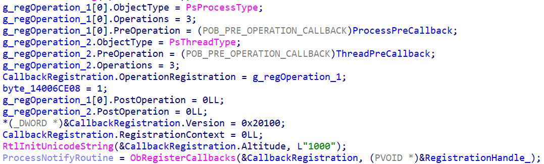 Rootkit registering process and thread precallbacks