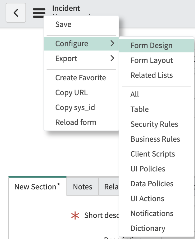 The ServiceNow form design wizard.