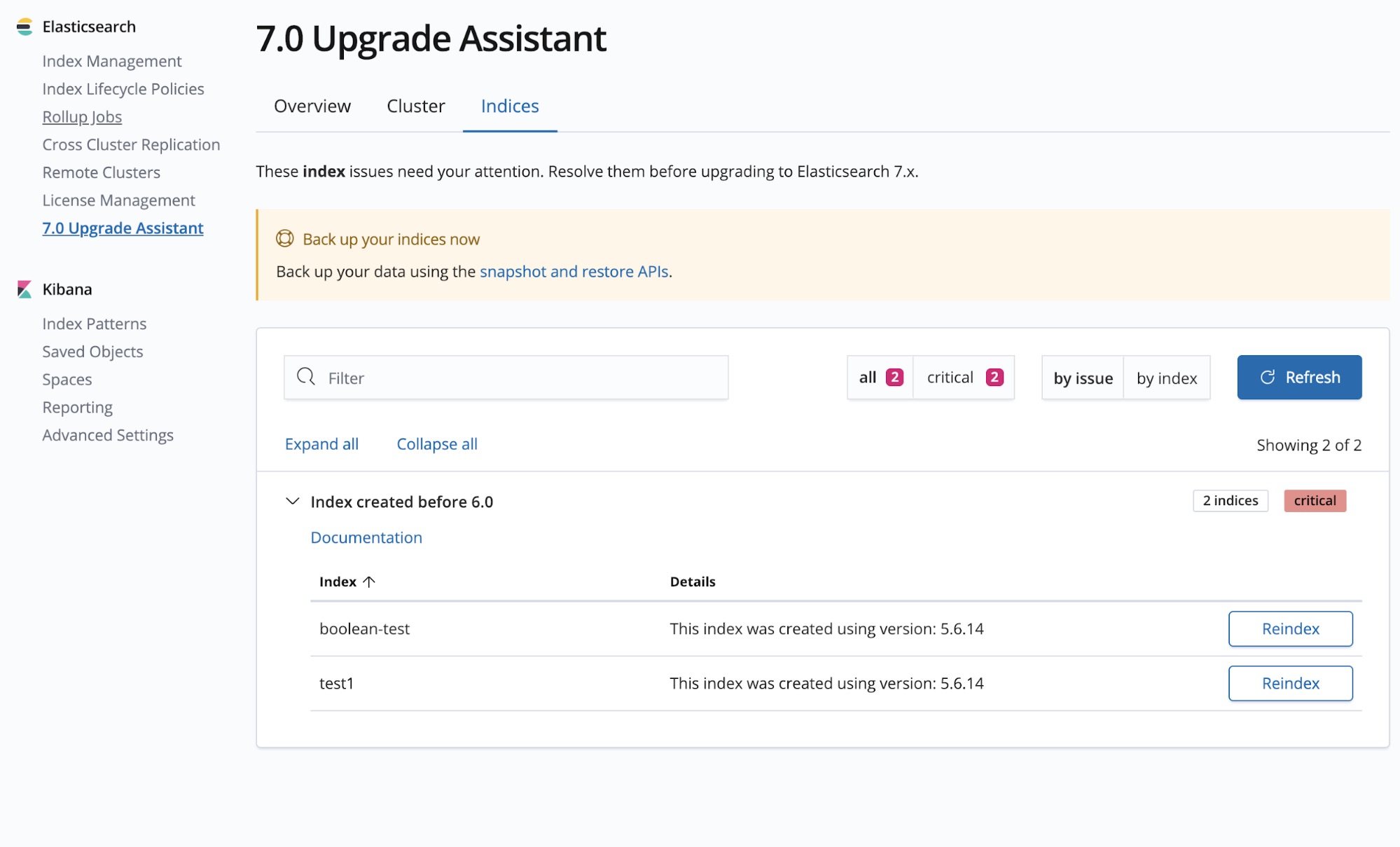 Reindexing in the Kibana 6.7 Upgrade Assistant