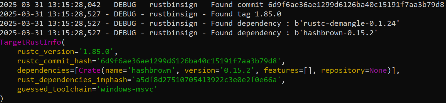 rustbinsign “info” output