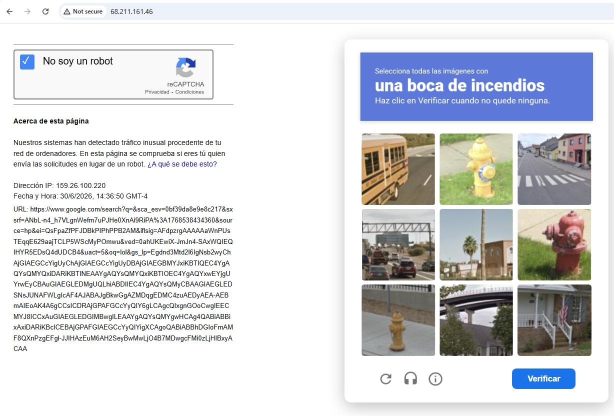 Spanish-language fake CAPTCHA challenge used in the REF6045 ClickFix banking fraud lure