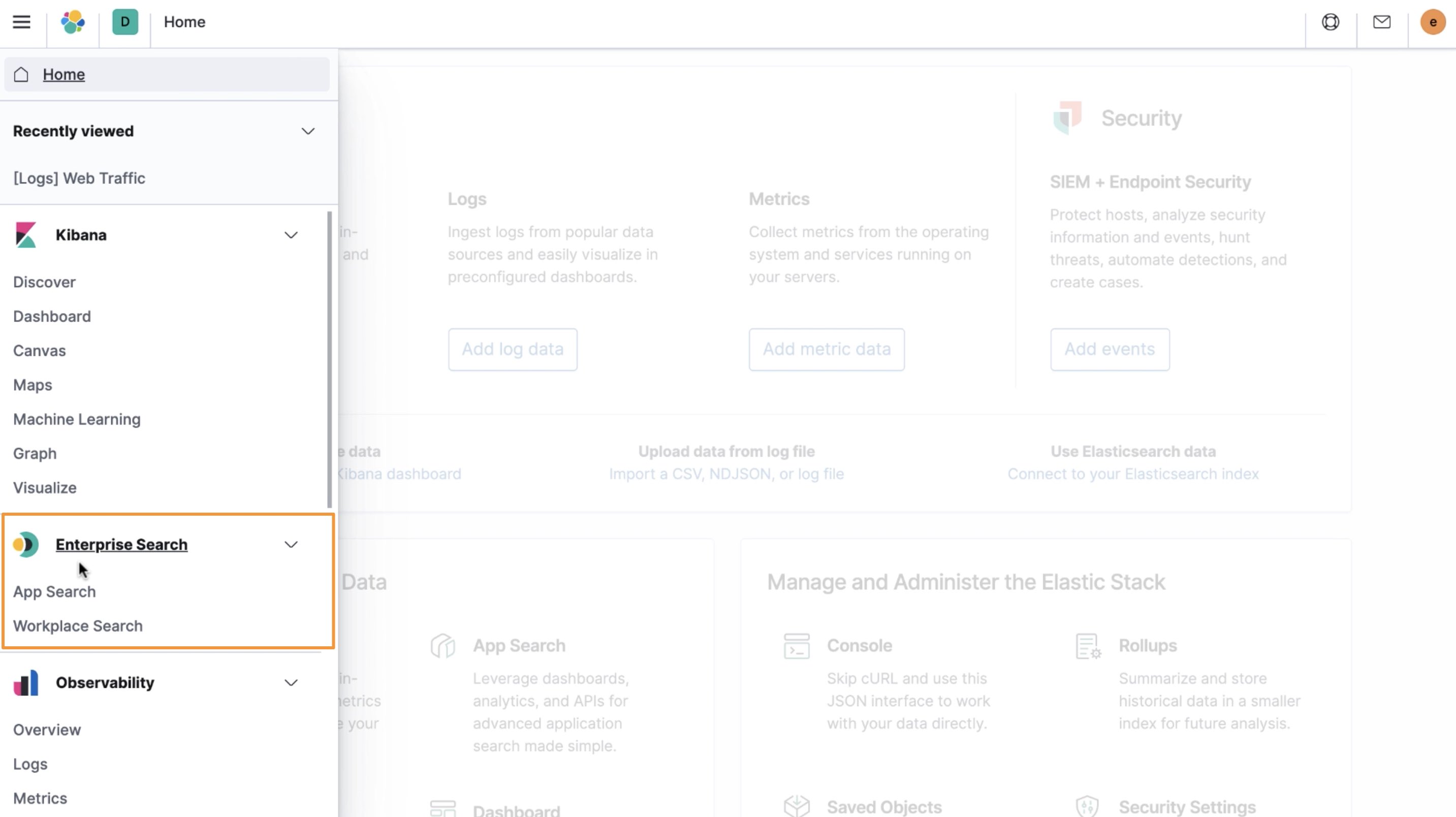 Elastic Enterprise Search in Kibana