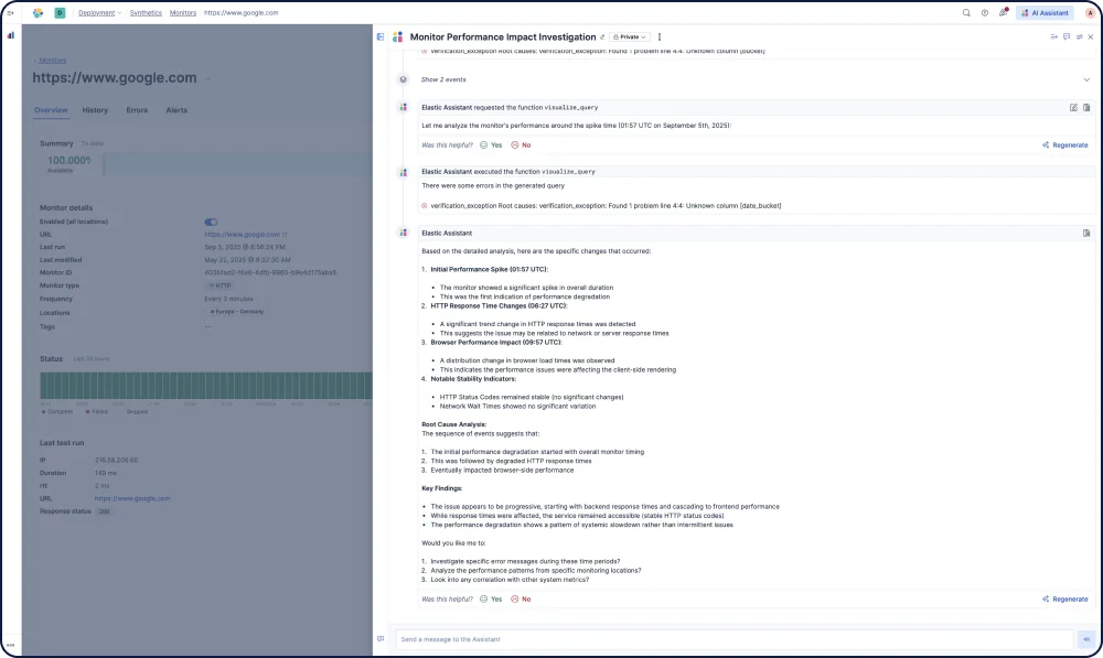 The Elastic AI Assistant for Observability helps SREs quickly triage issues by automatically adding crucial information to alerts and guiding incident management workflows.