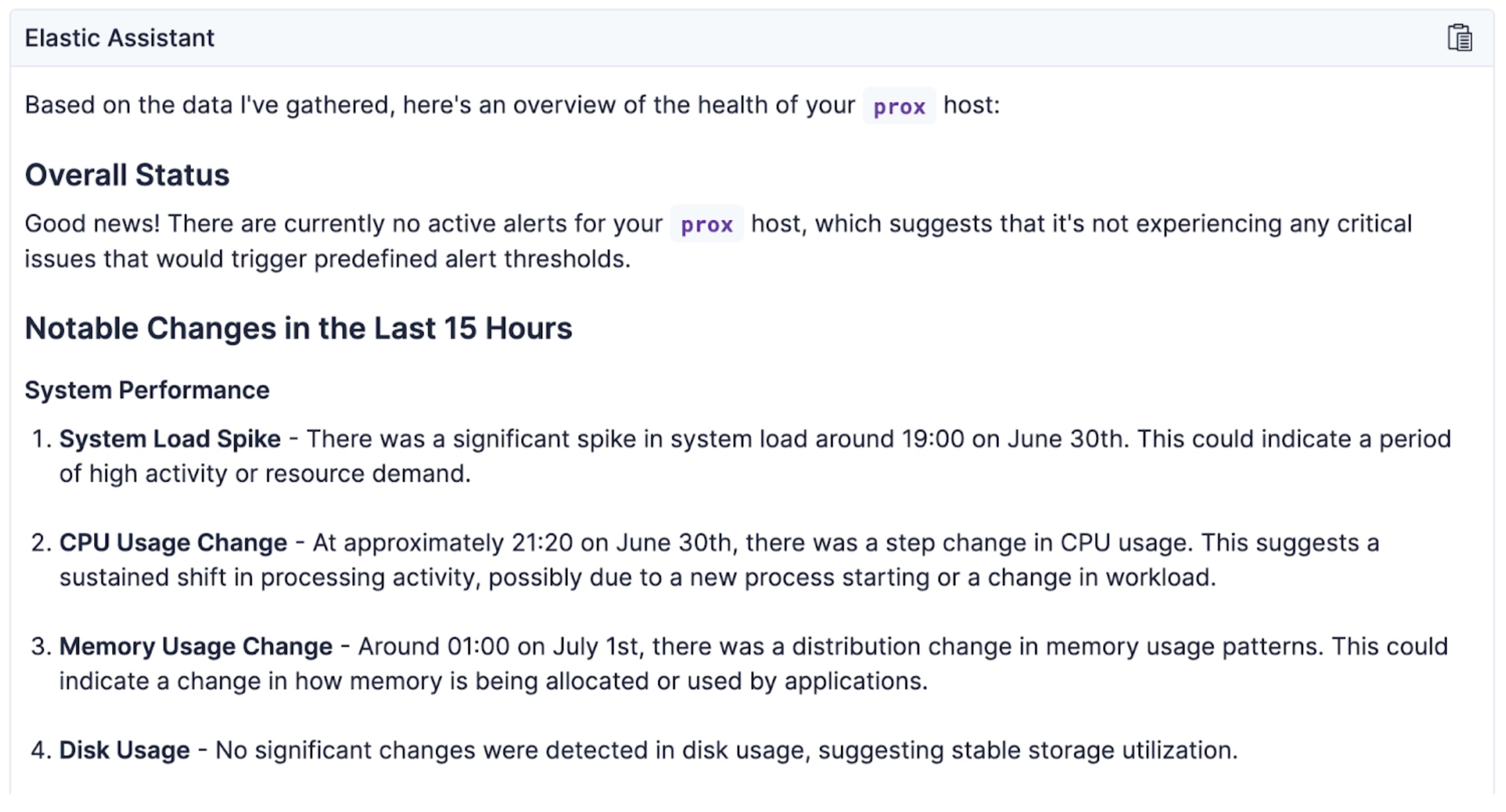 The Observability AI Assistant's second reply