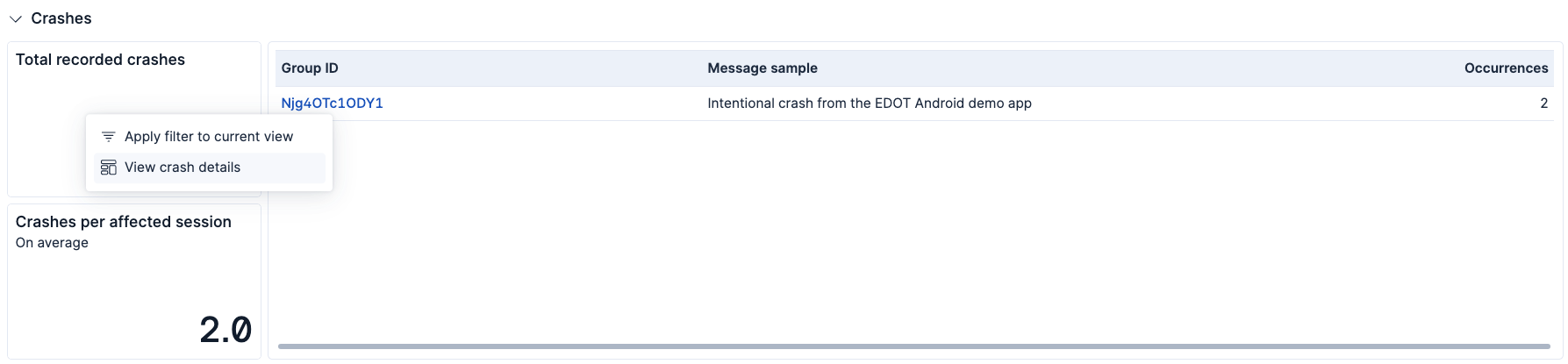 View crash details