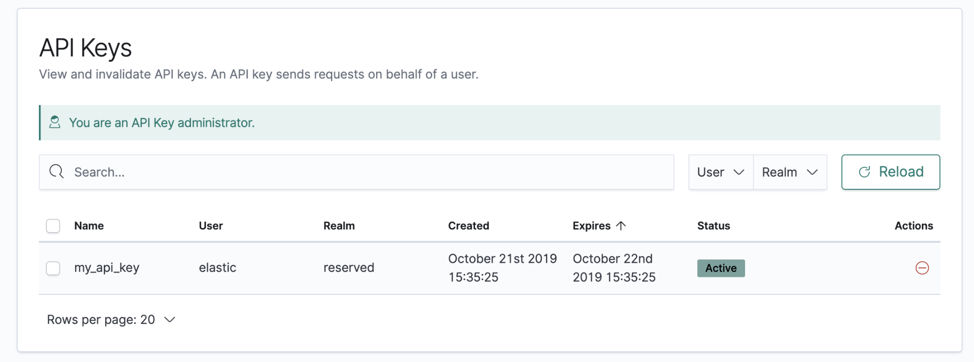 Kibana 7-5 introduces a new UI for managing API keys