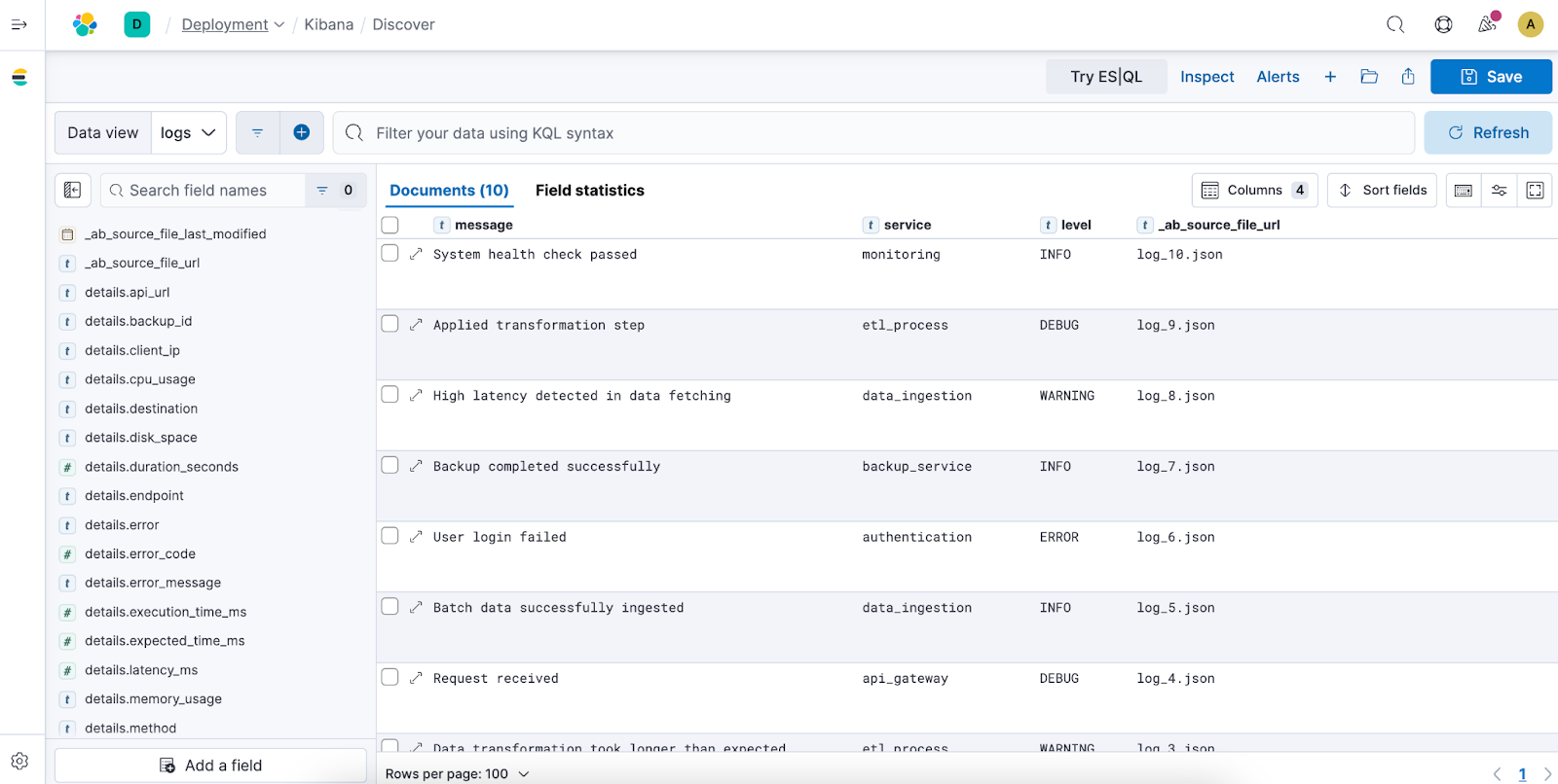 Airbyte und Elastic: Visualisieren Sie die indizierten Daten und führen Sie Analysen in Kibana durch.