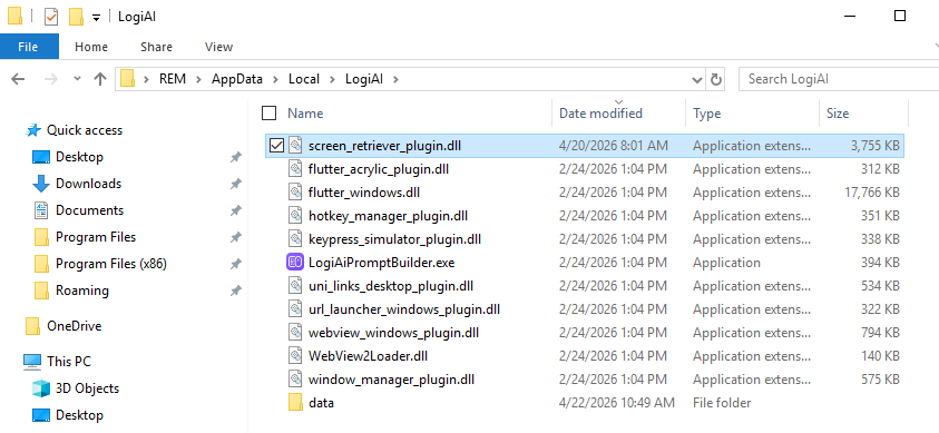 File directory contents showing a malicious DLL