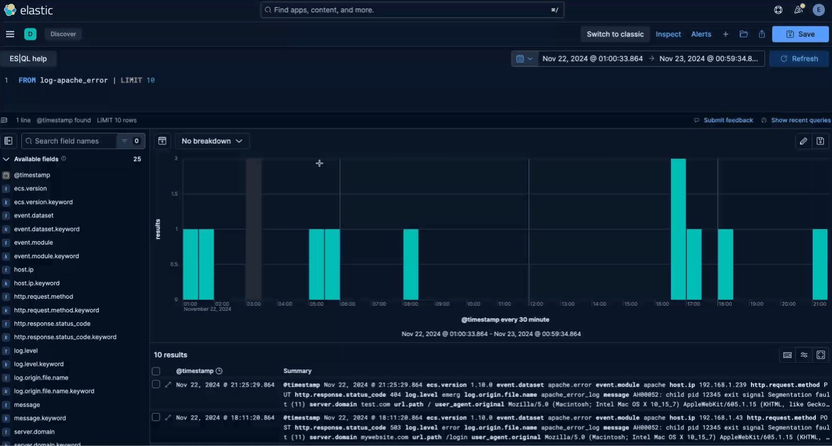 Running a starred query from the Starred tab in Discover