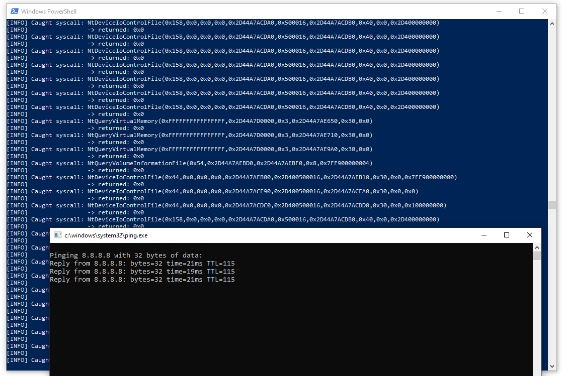 ping.exe being emulated by WinVisor