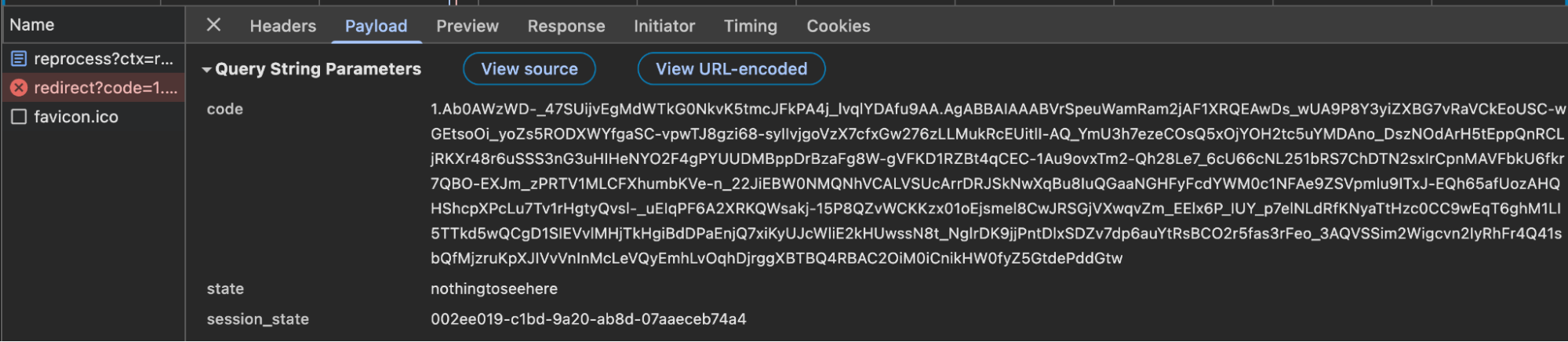 Figure 2: Redirect query string parameters with authorization code after authentication