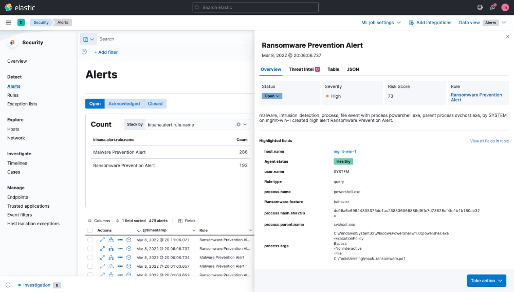 Elastic Security alert flyout