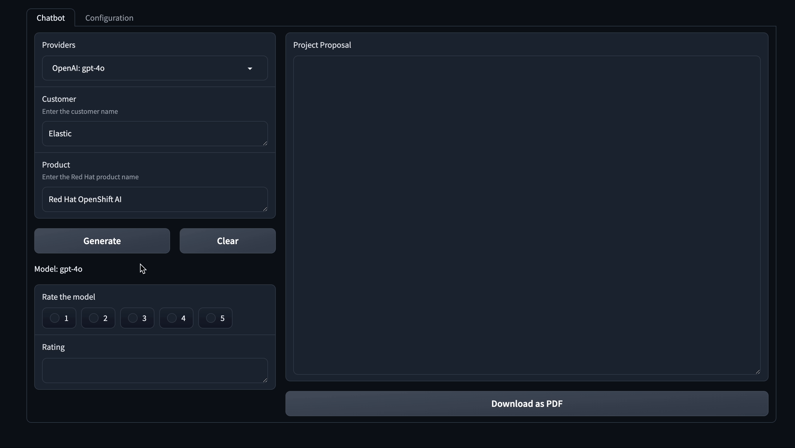 Creating a product proposal in RedHat OpenShift AI.