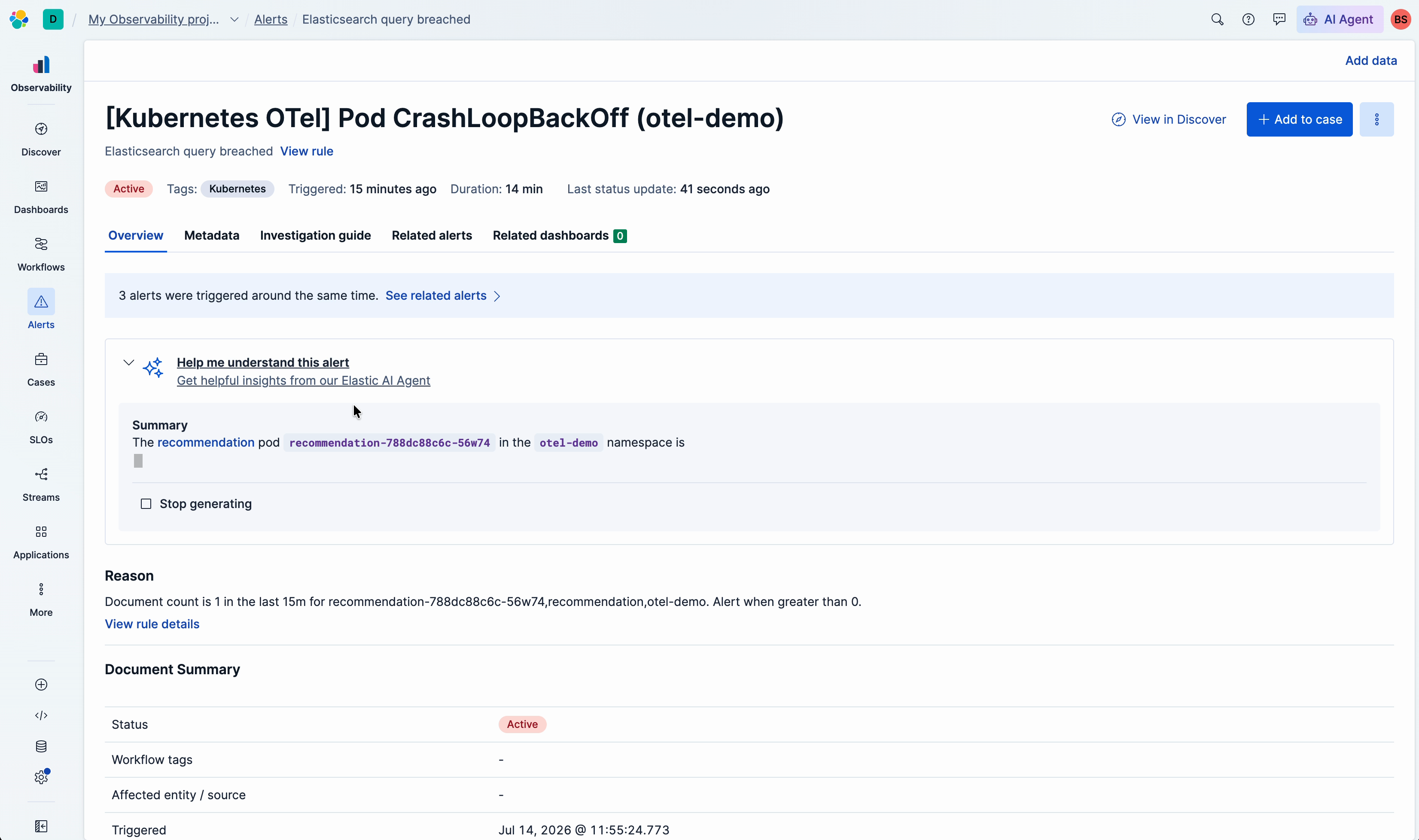 CrashLoopBackOff alert detail