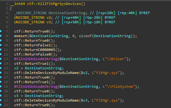 Searching object directories for FltMgr.sys driver to delete its devices 0xE1D8
