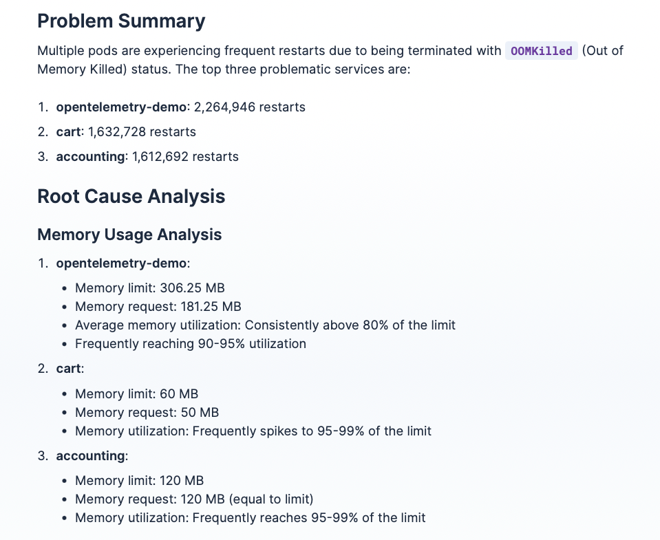 problem summary by Kubernetes