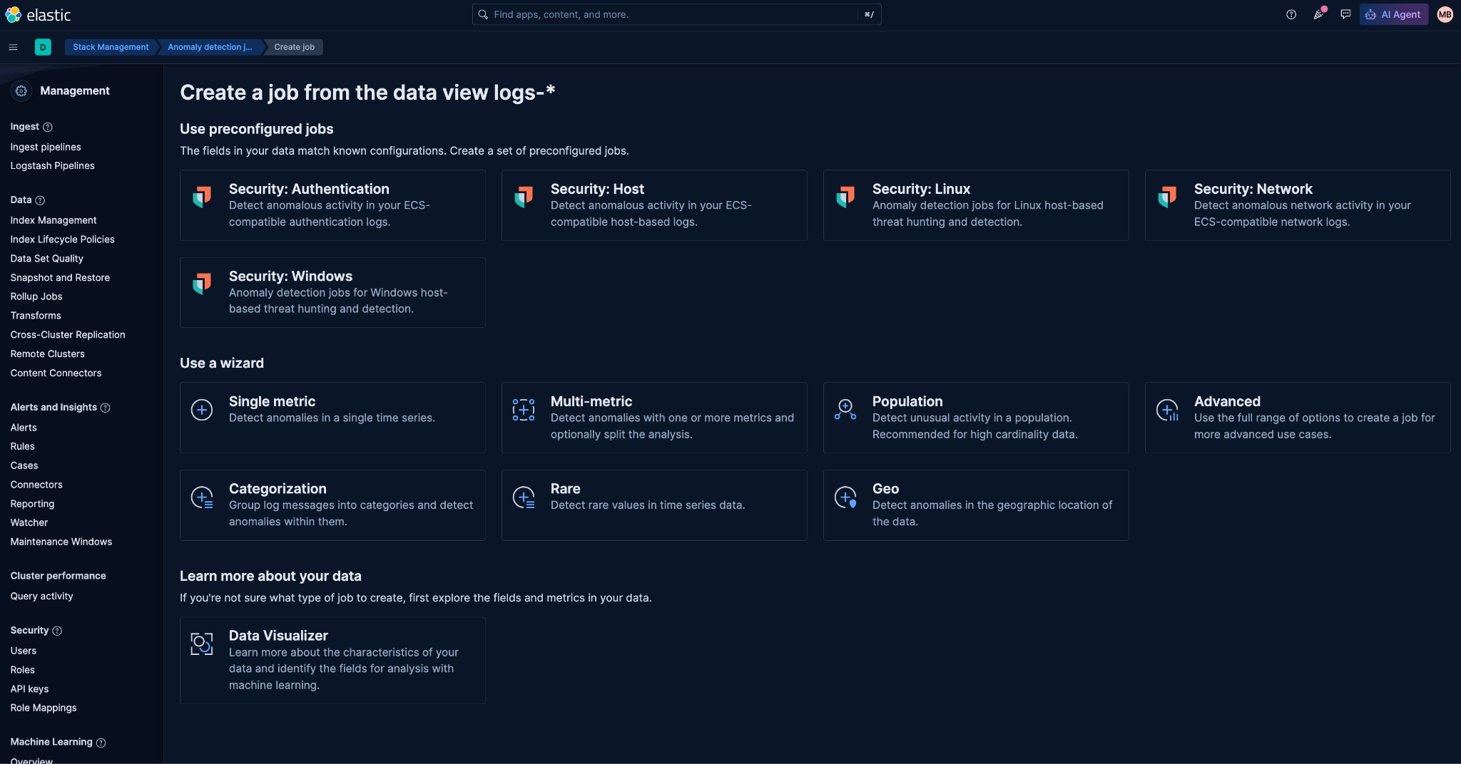 Machine Learning anomaly detection job setup for Cisco ISE authentication failures