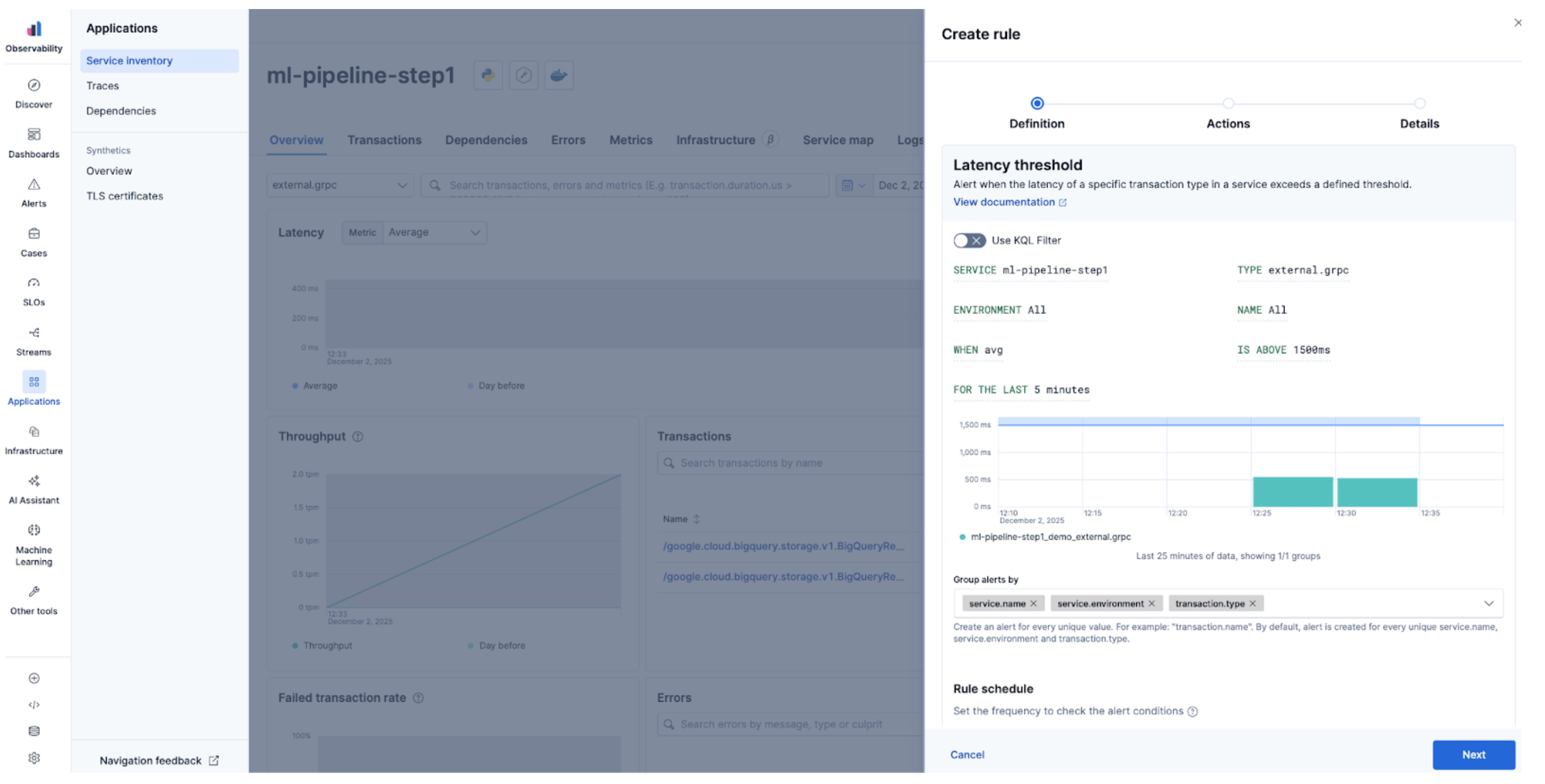 Alerts on latencies